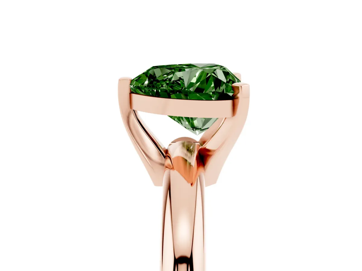 Fancy Green Heart Cut Diamond Solitaire Engagement Ring with Round Band and Four-Prong Setting Rose gold