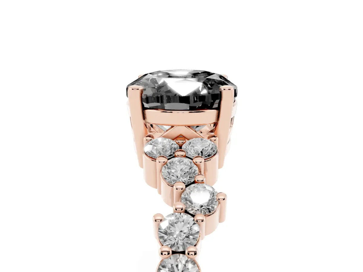 Fancy Black Oval Cut Diamond Scattered Round Accent Ring with Prong Setting Rose gold