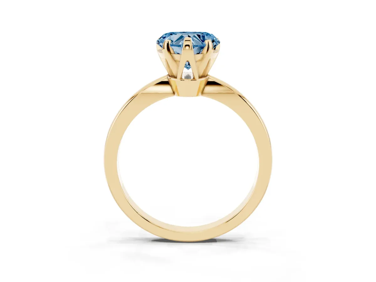Fancy Blue Heart Cut Solitaire Engagement Ring with Six-Prong Setting and Tapered Band Yellow gold