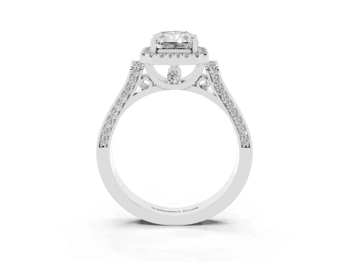 Radiant Cut Halo Round Diamond Twist Band with Four-Prong Setting Silver