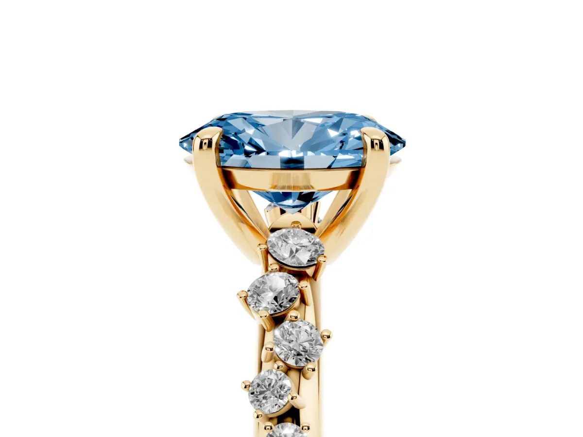 Fancy Blue Oval Cut Cut Diamond Vine Band with Four-Prong Setting Yellow gold