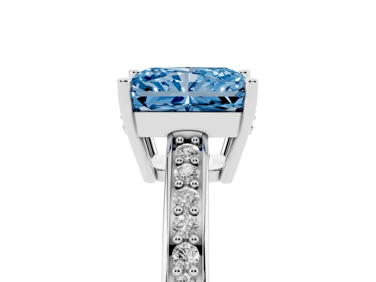 Fancy Blue Radiant Cut Solitaire Pavé Band Prong Setting Ring Platinum