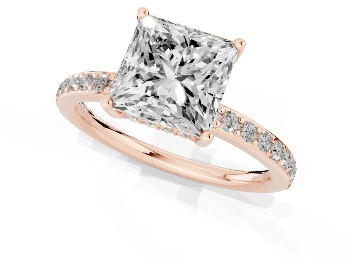 Princess Cut Cut Diamond Pavé Band Ring with Four-Prong Setting Rose gold