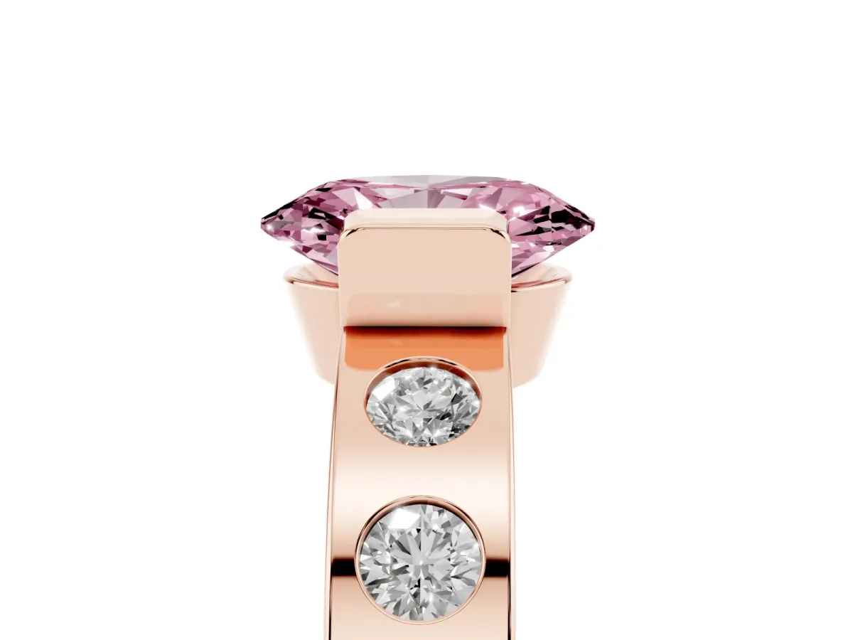 Fancy Pink Oval Cut Brilliant Channel-Set Diamond Ring with Bezel Prong Setting Rose gold