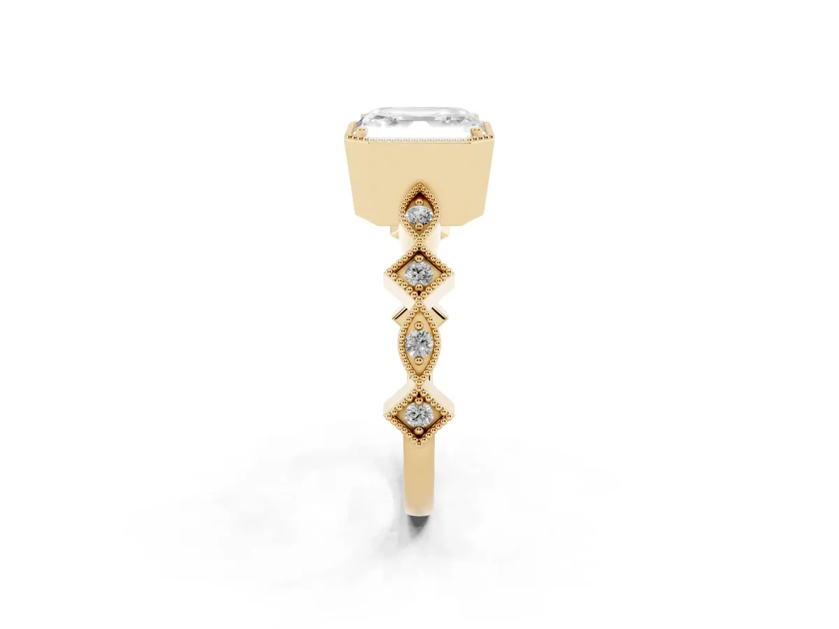 Asscher Cut Milgrain Marquise Diamond Twist Band Ring Yellow gold