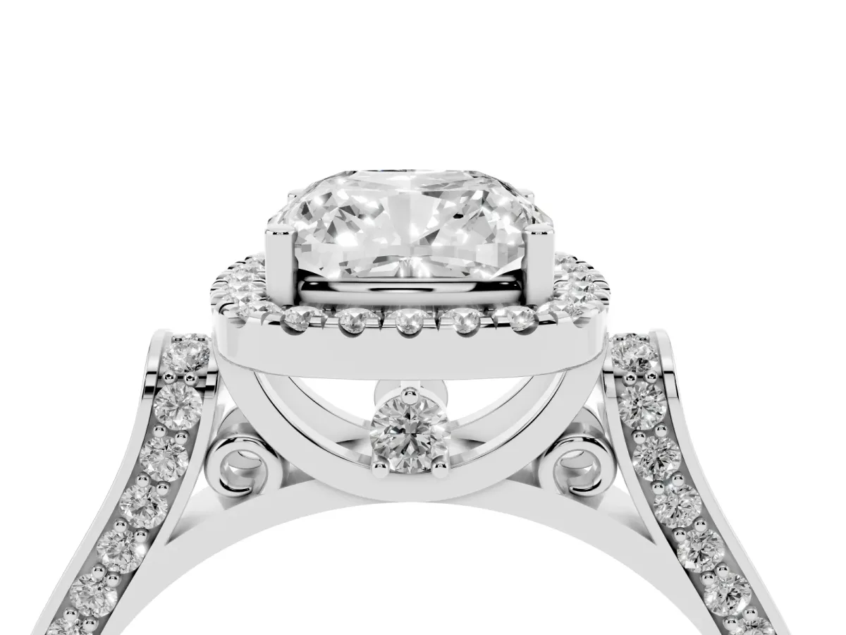 Cushion Cut Halo Pave Split Shank Prong Setting Ring Silver