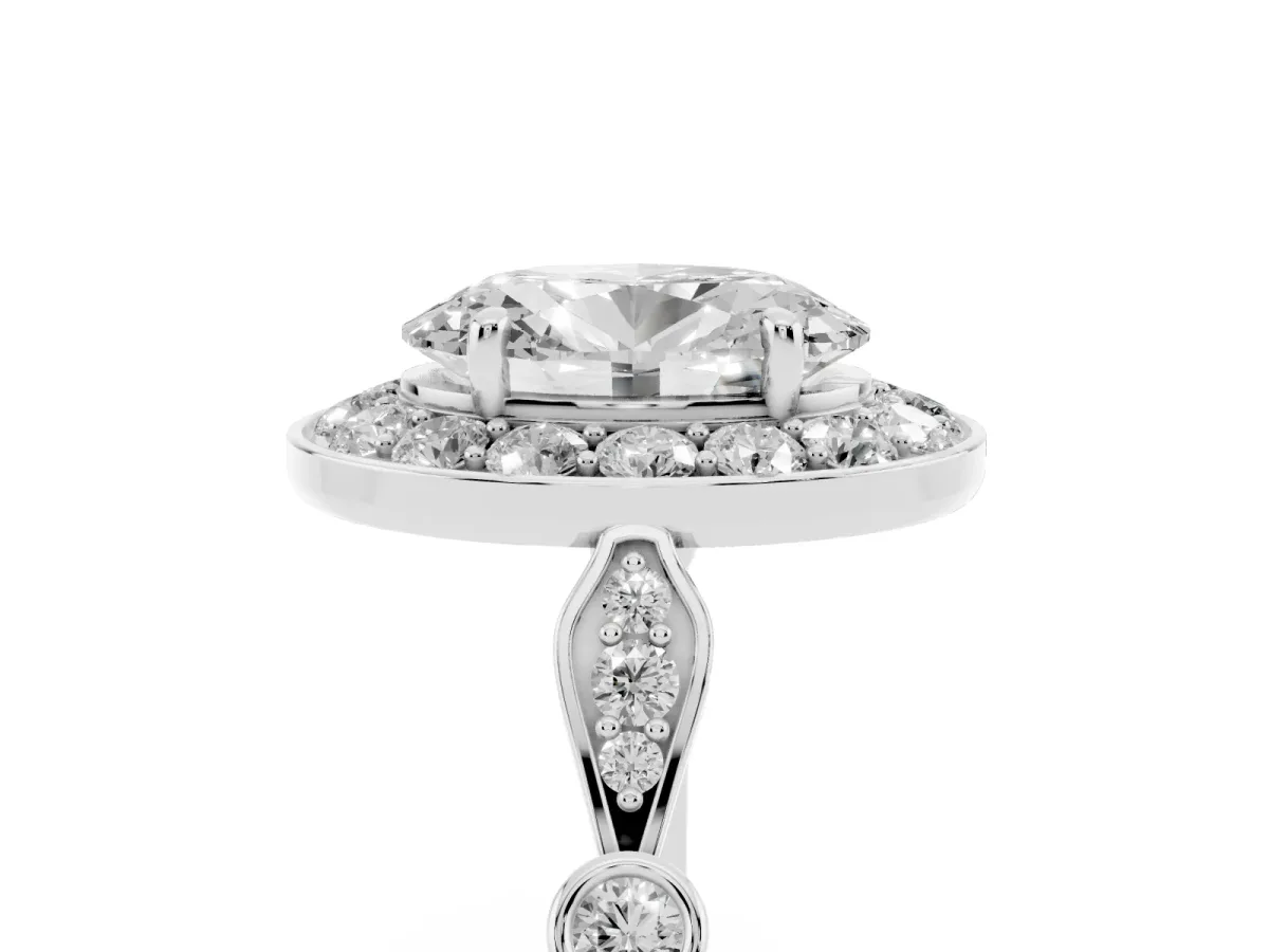 Oval Cut Halo Diamond Engagement Ring with Twisted Band and Four-Prong Setting Silver