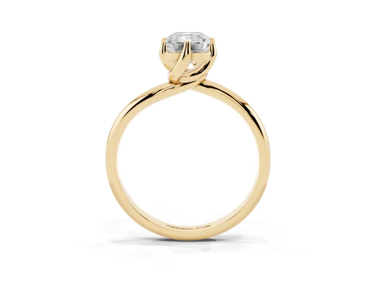 Emerald Cut Diamond Solitaire Engagement Ring with Four-Prong Setting and Classic Band Yellow gold