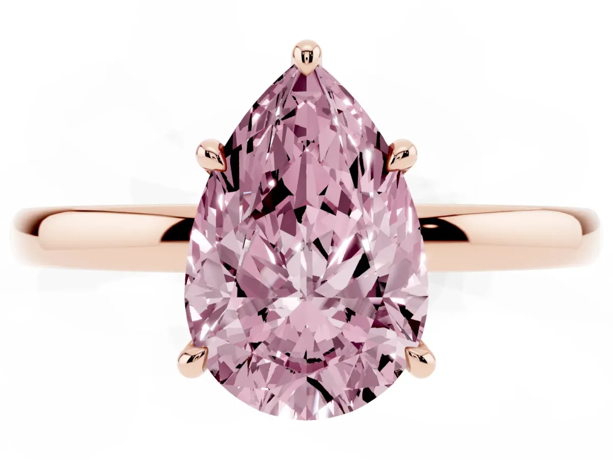 Fancy Pink Pear Cut Solitaire Engagement Ring with Cathedral Band and Four-Prong Setting Rose gold