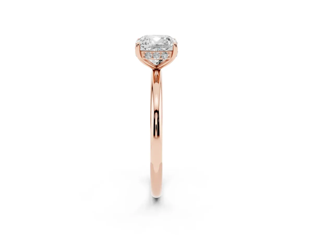 Cushion Cut Solitaire Diamond Ring with a Classic Band and Four-Prong Setting Rose gold