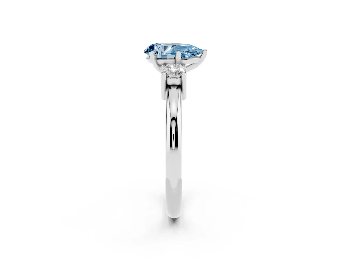 Fancy Blue Three-Stone Pear Cut Cut Diamond Solitaire with Prong Setting and Classic Band Silver