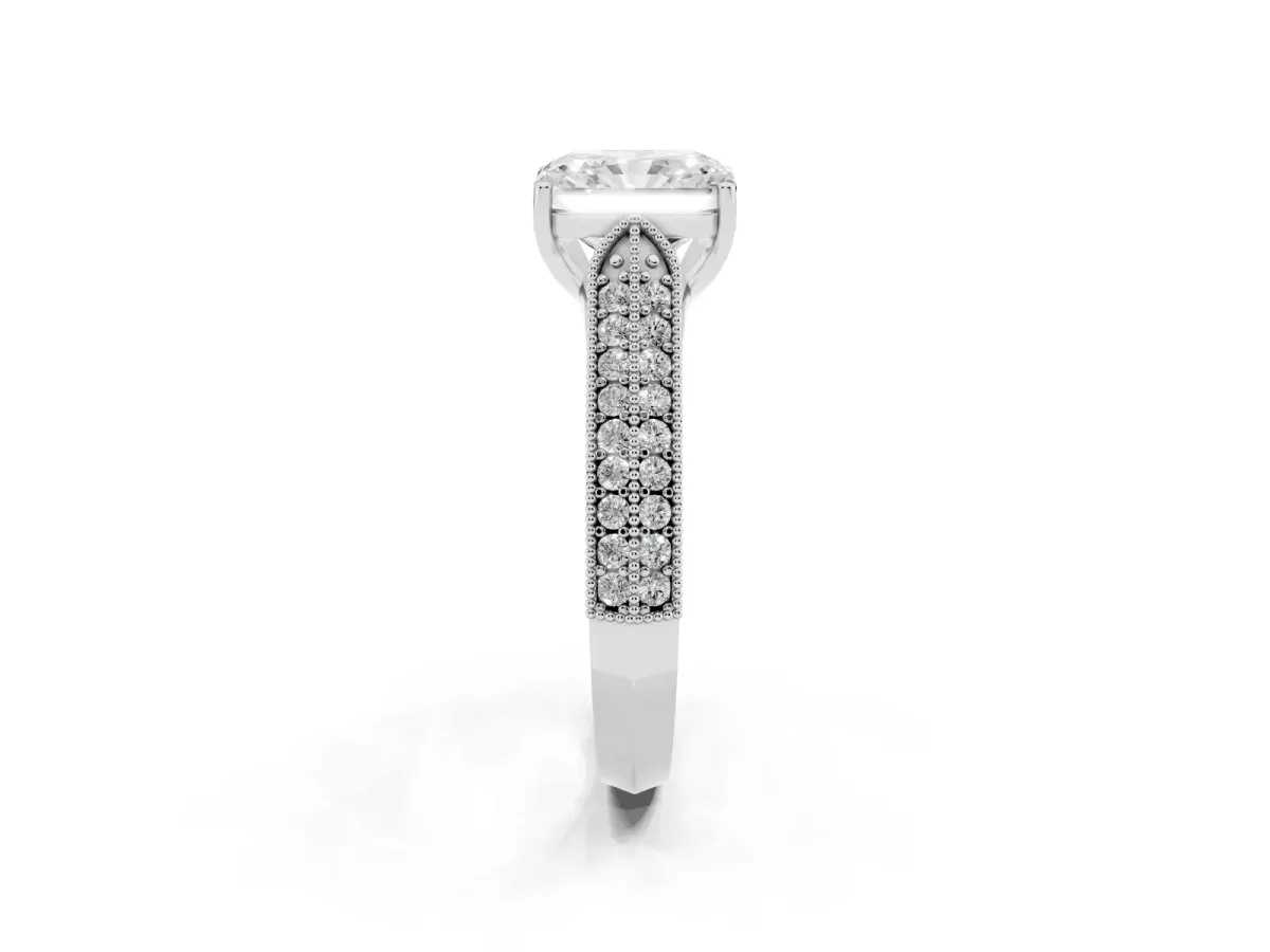 Radiant Cut Cut Pave Split Shank Engagement Ring with Four-Prong Setting Platinum