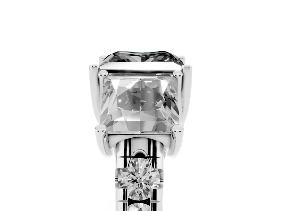 Fancy Black Three-Stone Princess Cut Diamond Pavé Band with Prong Setting Silver