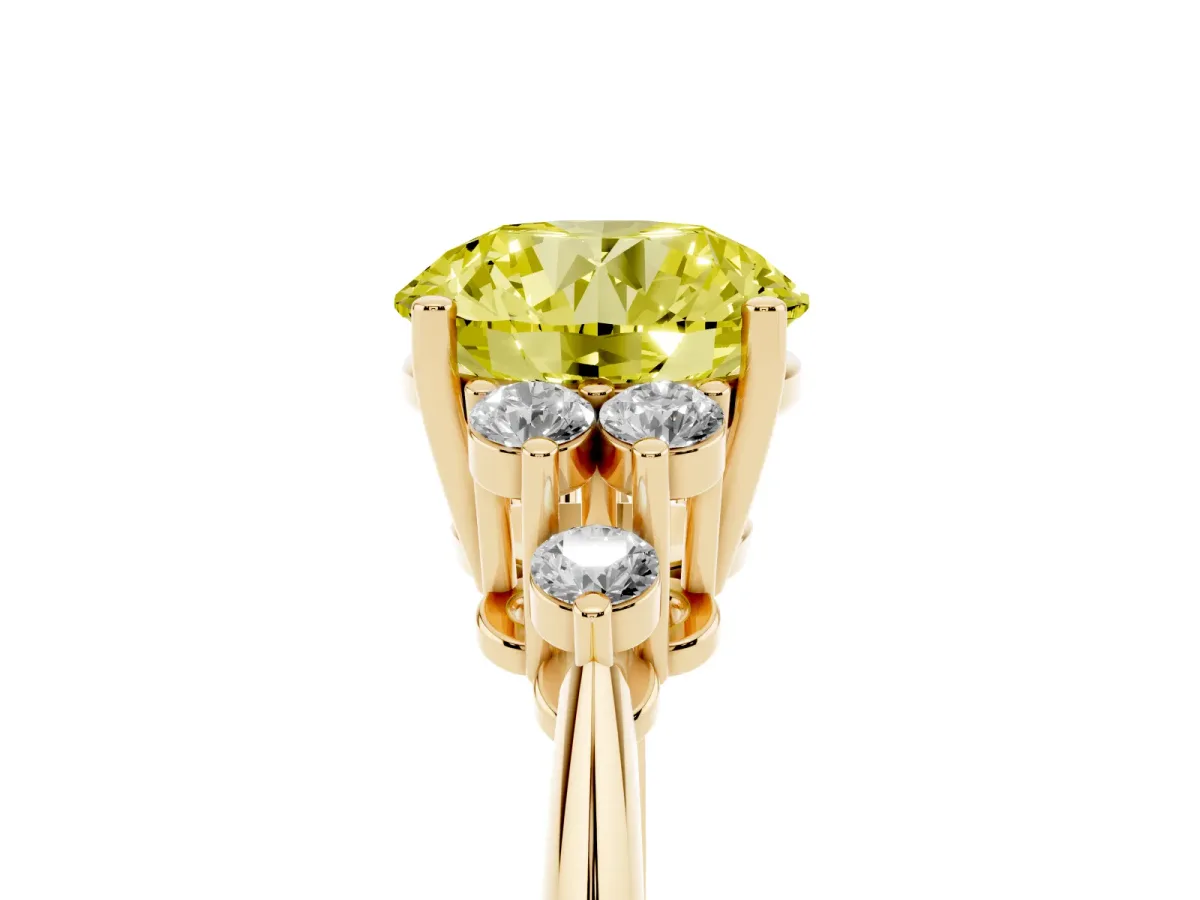 Fancy Yellow Round Cut Cut Diamond Cluster Ring with Solitaire Band and Four-Prong Setting Yellow gold