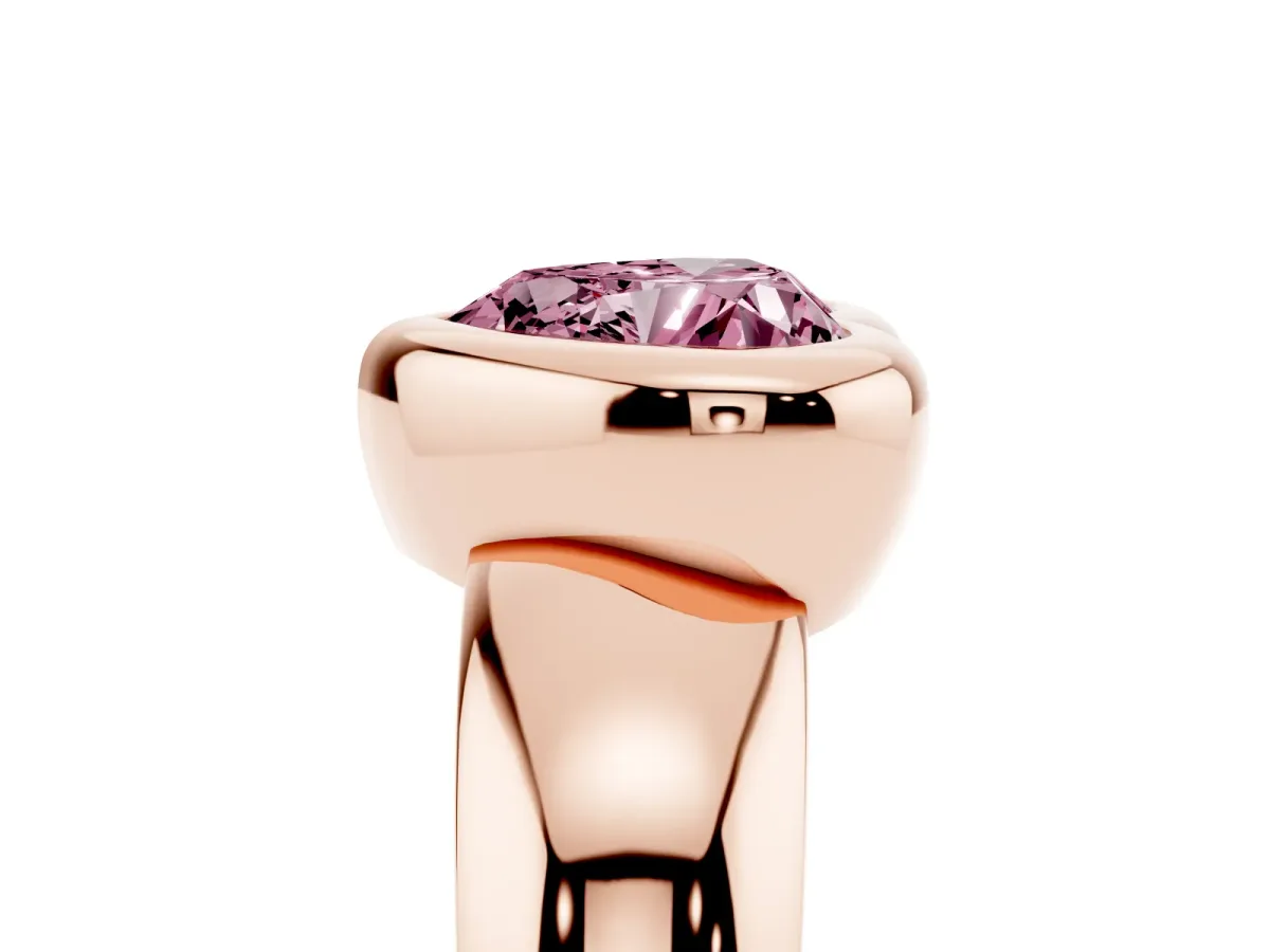 Fancy Pink Bezel Set Heart Cut Solitaire Ring with Wide Band Rose gold