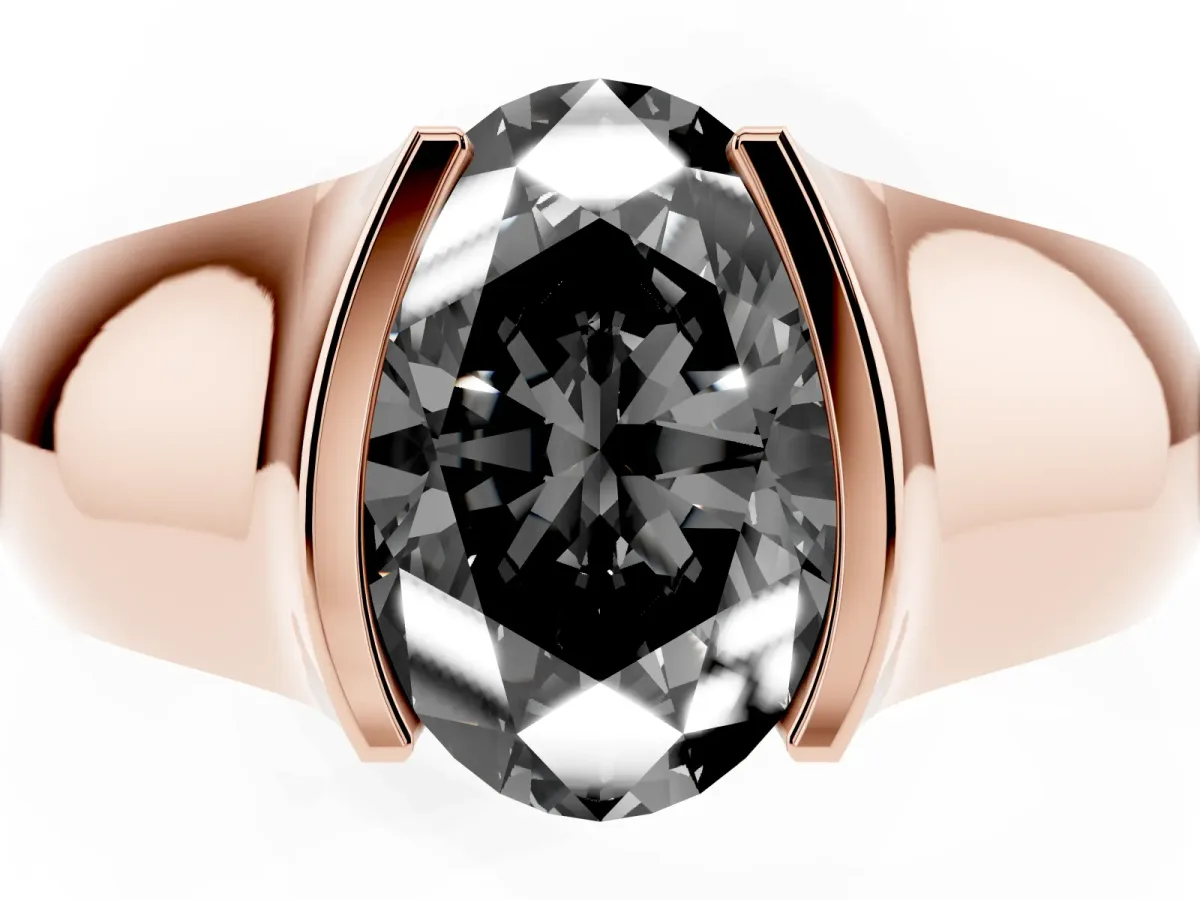 Fancy Black Oval Cut Solitaire Bezel Set Diamond Ring with Wide Band Rose gold