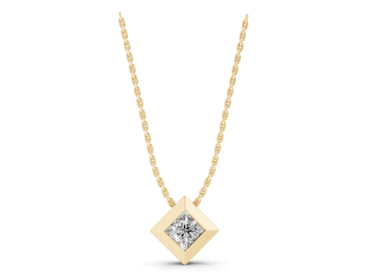 Bezel Princess Cut Diamond Pendant Yellow gold