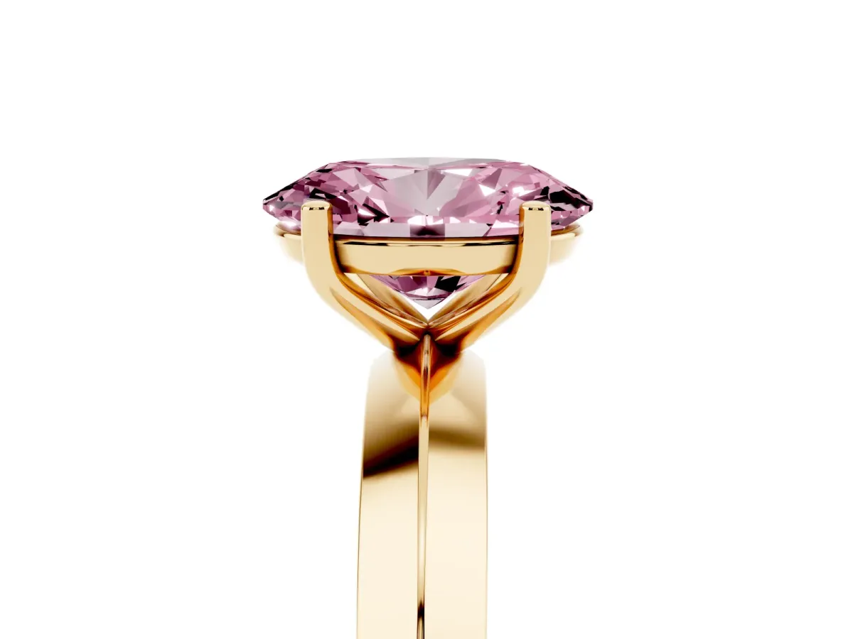Fancy Pink Oval Cut Cut Solitaire Engagement Ring with Flat Band and Four-Prong Setting Yellow gold