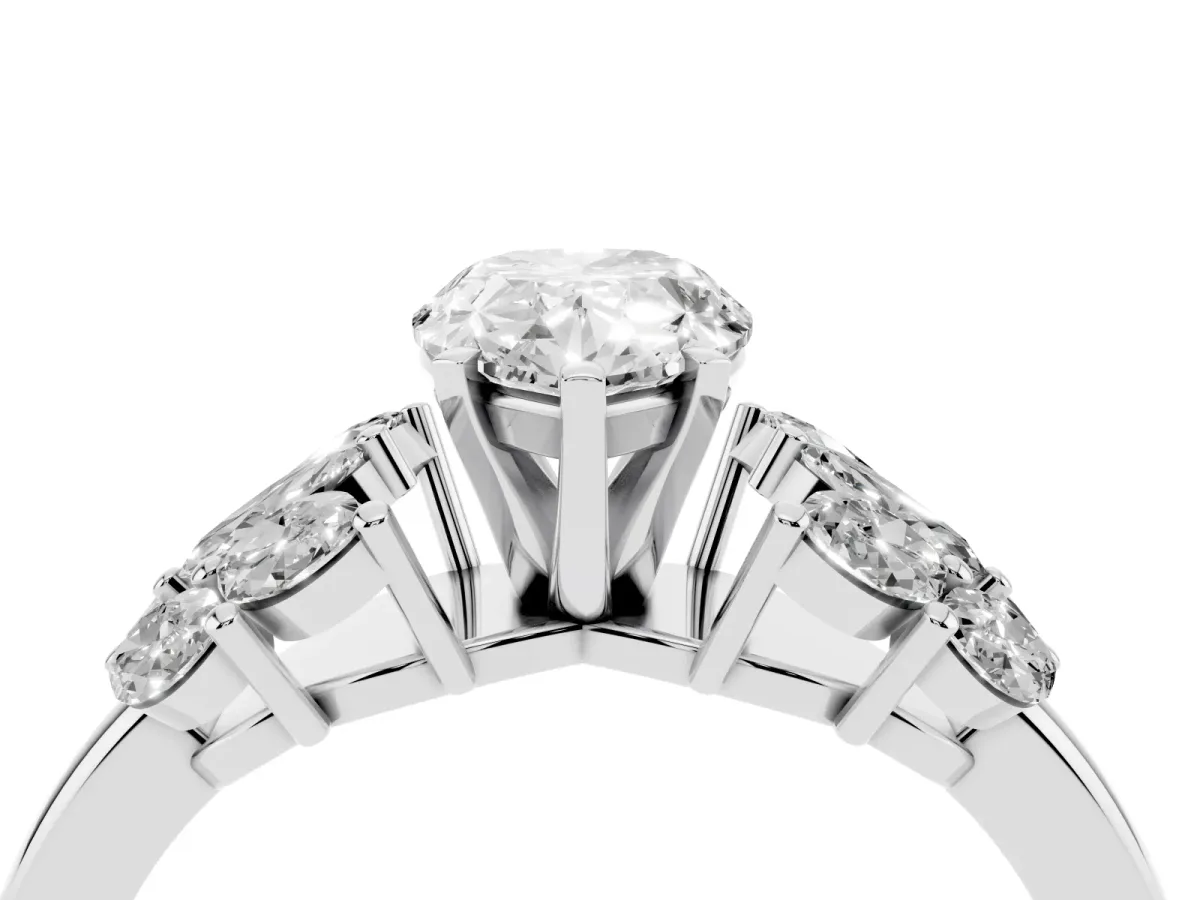 Pear Cut Diamond Cluster Leaf Design Ring with Prong Setting Silver