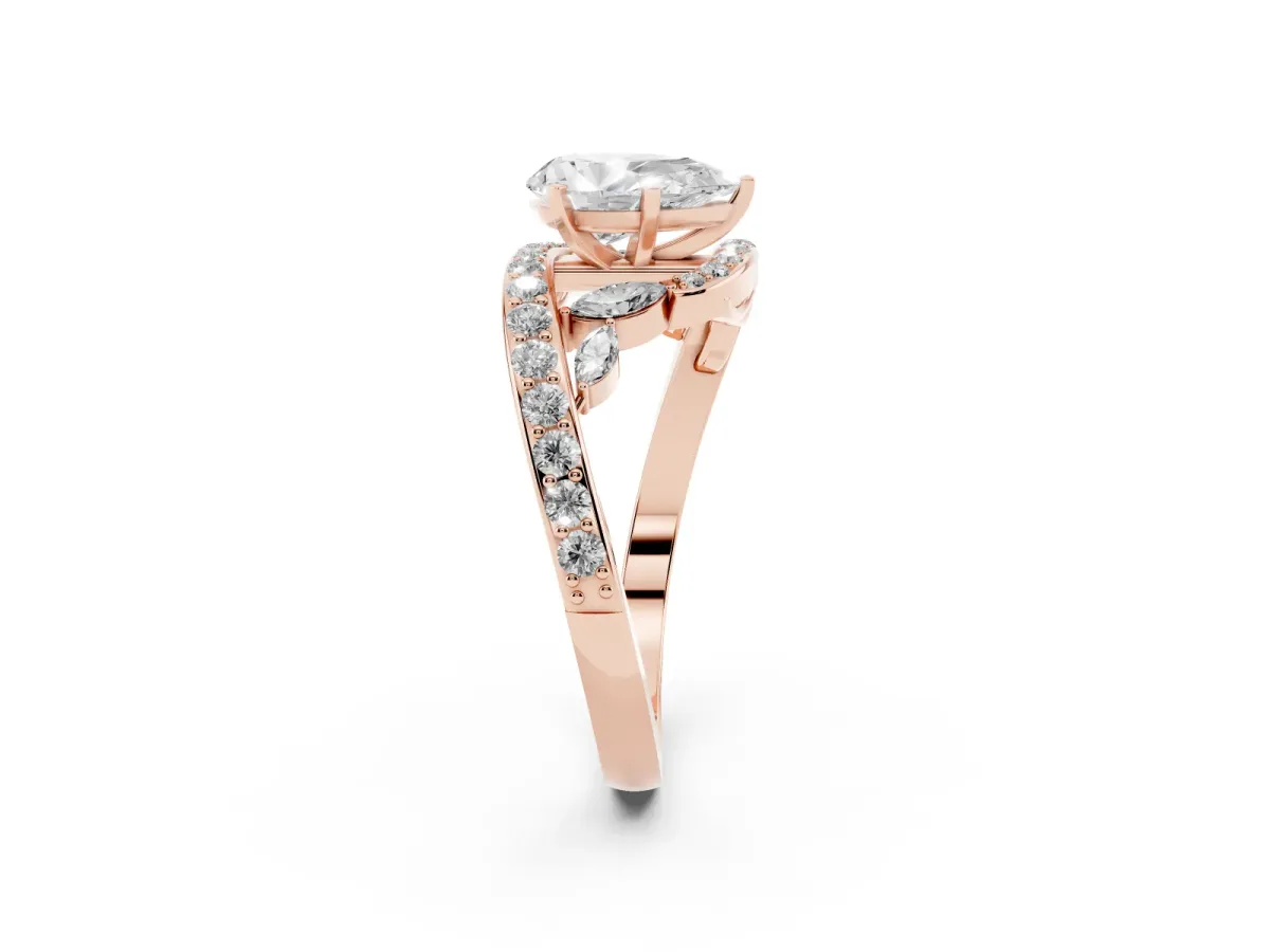 Pear Cut Solitaire with Pavé Twist Band and Four-Prong Setting Rose gold