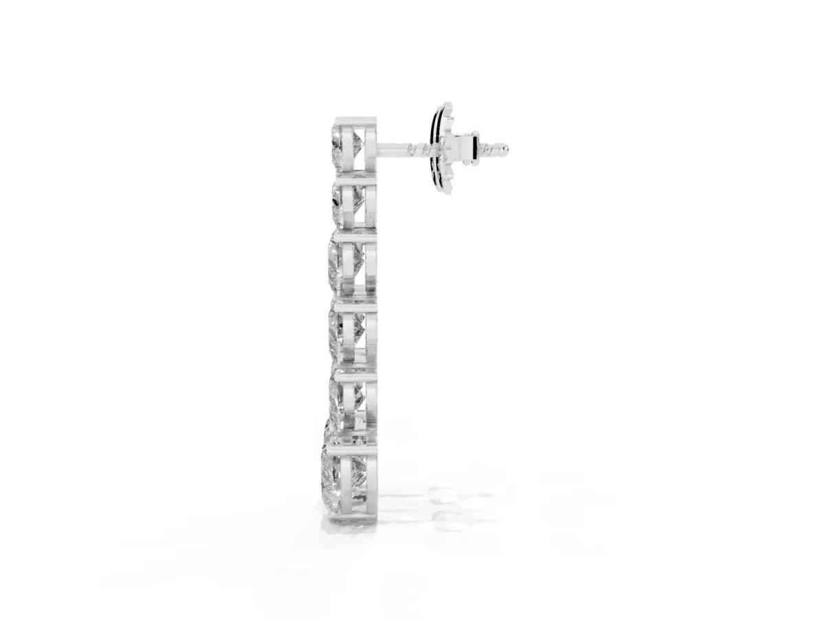 Graduated Heart Diamond Linear Drop Earrings Platinum