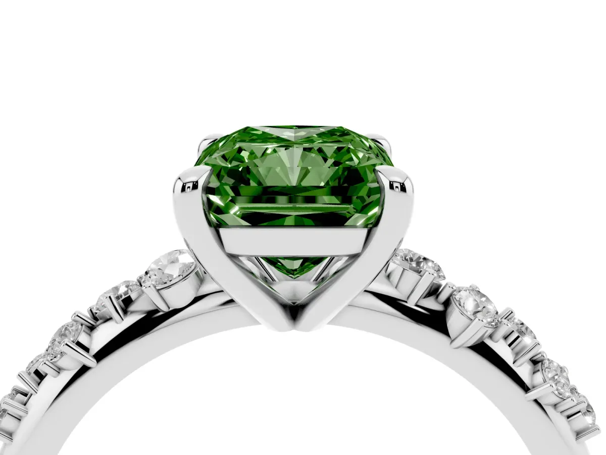 Fancy Green Radiant Cut Cut Diamond Vine Band with Four-Prong Setting Silver