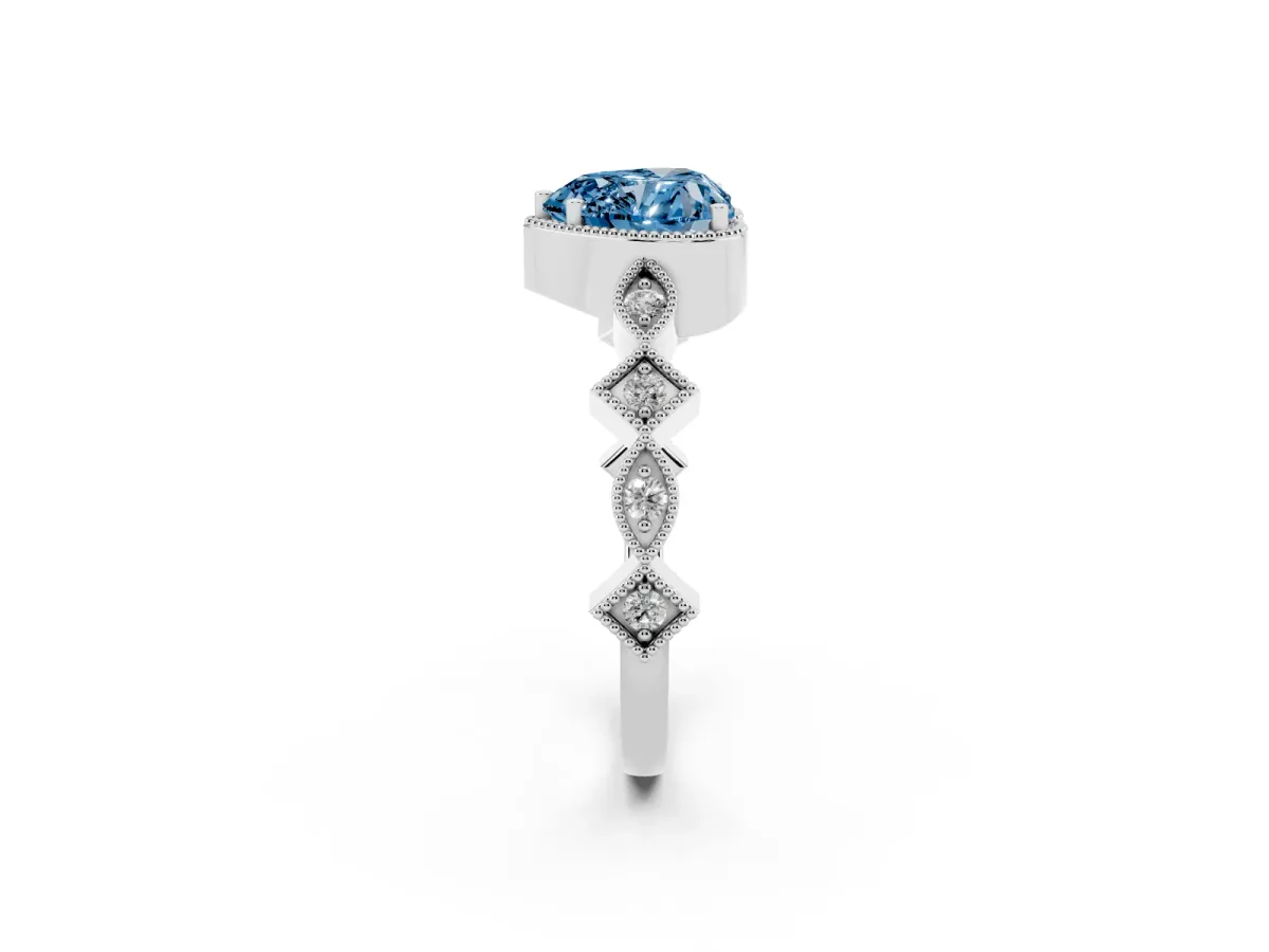 Fancy Blue Heart Cut Milgrain Marquise Diamond Twist Band Ring Silver