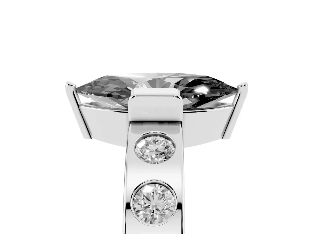 Fancy Black Marquise Cut Brilliant Channel-Set Diamond Ring with Bezel Prong Setting Silver