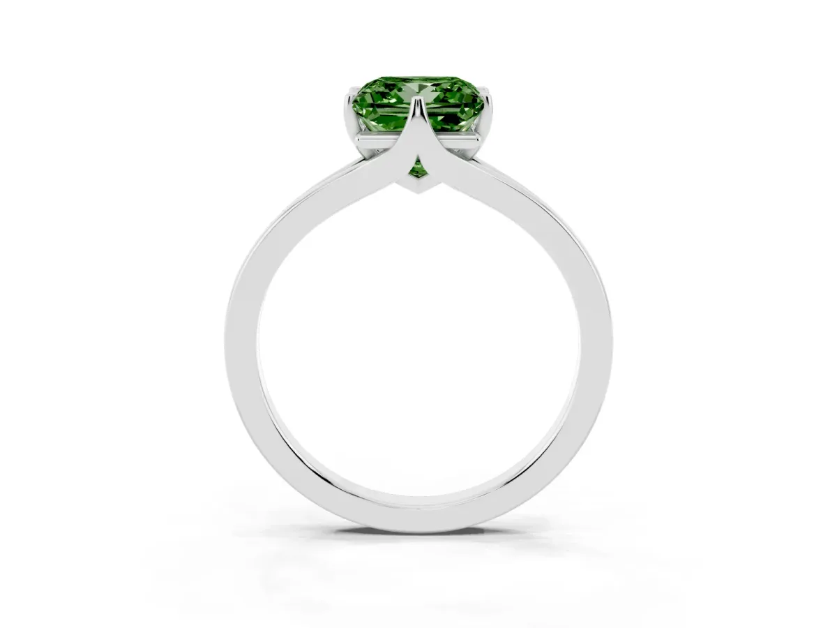 Fancy Green Princess Cut Solitaire Diamond Ring with Six-Prong Setting and Tapered Band Silver