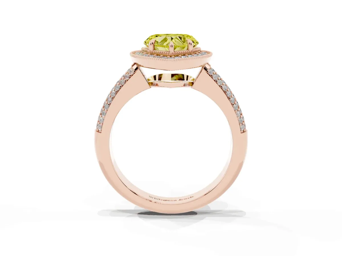 Fancy Yellow Heart Cut Cut Halo Diamond Pave Band with Four-Prong Setting Rose gold