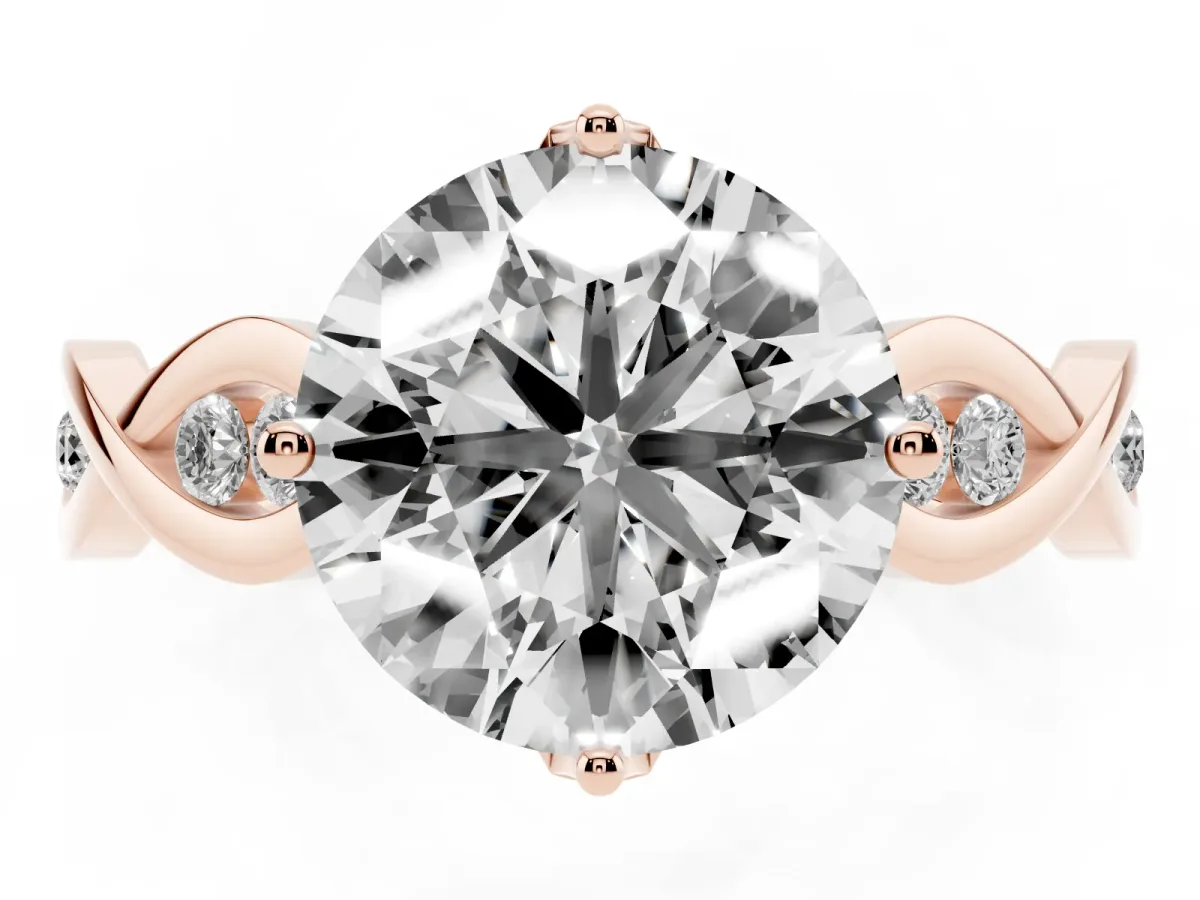 Round Cut Solitaire Twist Band with Leaf Prong Setting Rose gold