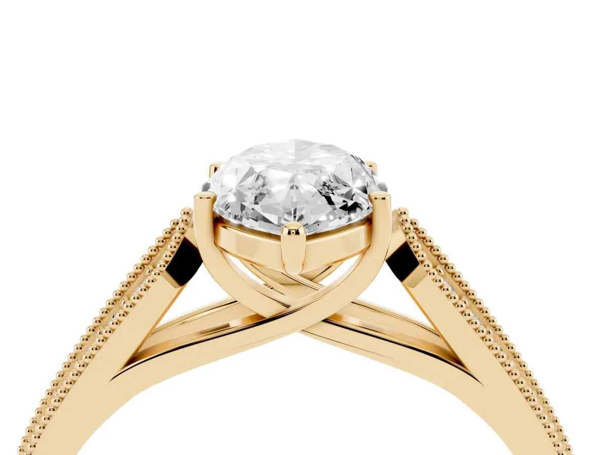 Marquise Cut Cut Pave Split Shank Engagement Ring with Four-Prong Setting Yellow gold