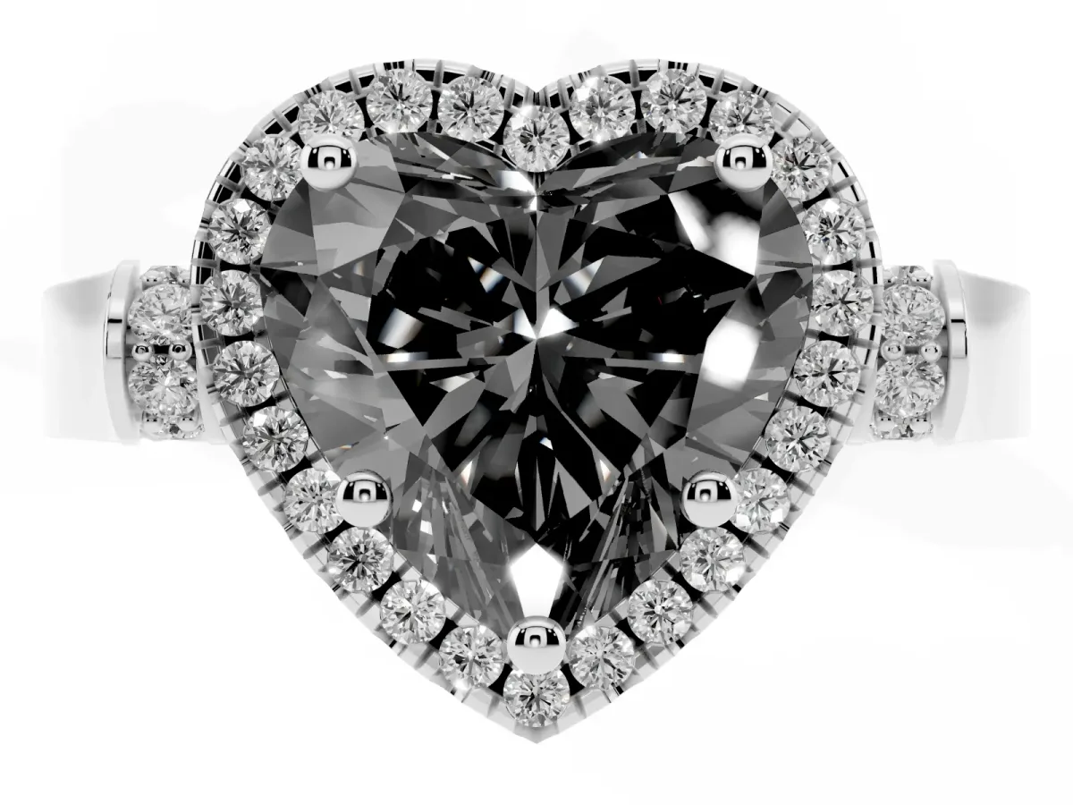 Fancy Black Heart Cut Halo Round Diamond Twist Band with Four-Prong Setting Platinum