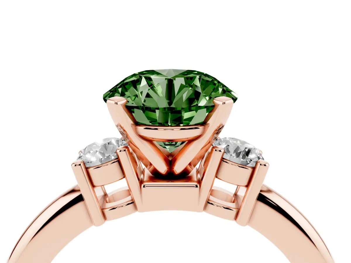 Fancy Green Three-Stone Round Cut Cut Diamond Solitaire with Prong Setting and Classic Band Rose gold