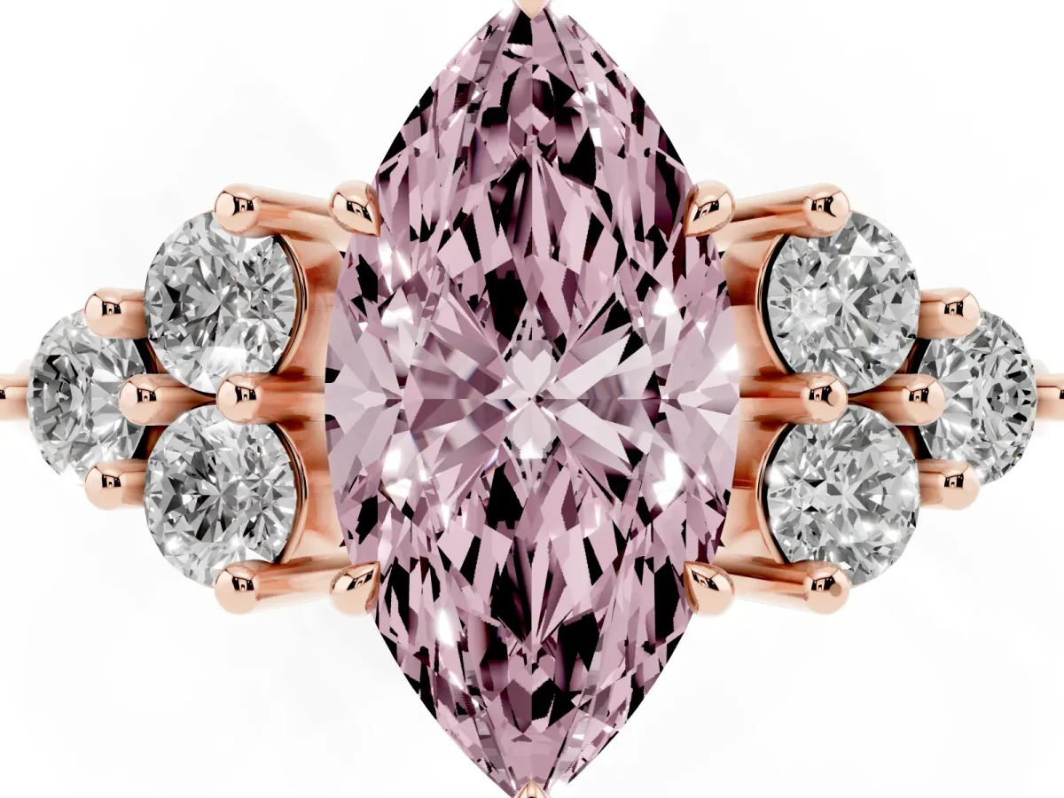 Fancy Pink Marquise Cut Brilliant Diamond Cluster Accent Solitaire Ring with Prong Setting Rose gold