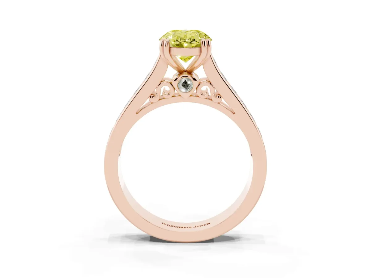 Fancy Yellow Oval Cut Cut Channel Set Solitaire Engagement Ring with Prong Setting Rose gold