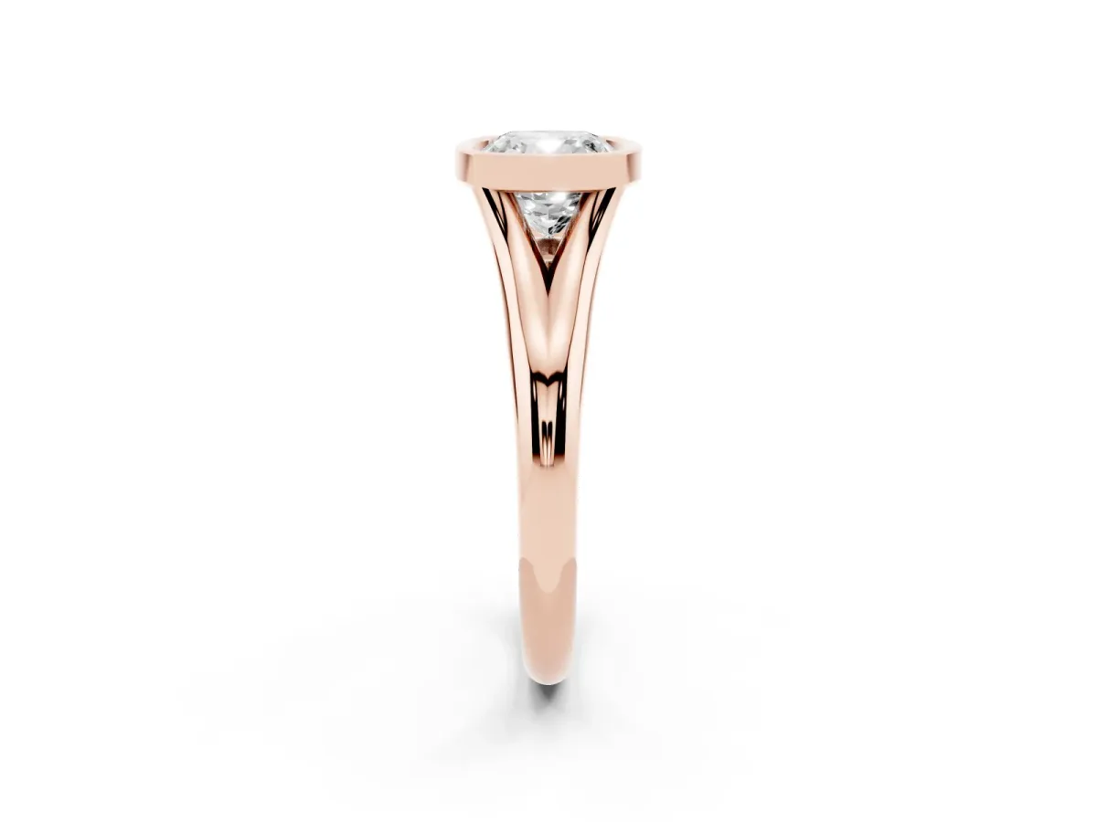 Bezel Set Cushion Cut Solitaire Diamond Ring with Smooth Band Rose gold
