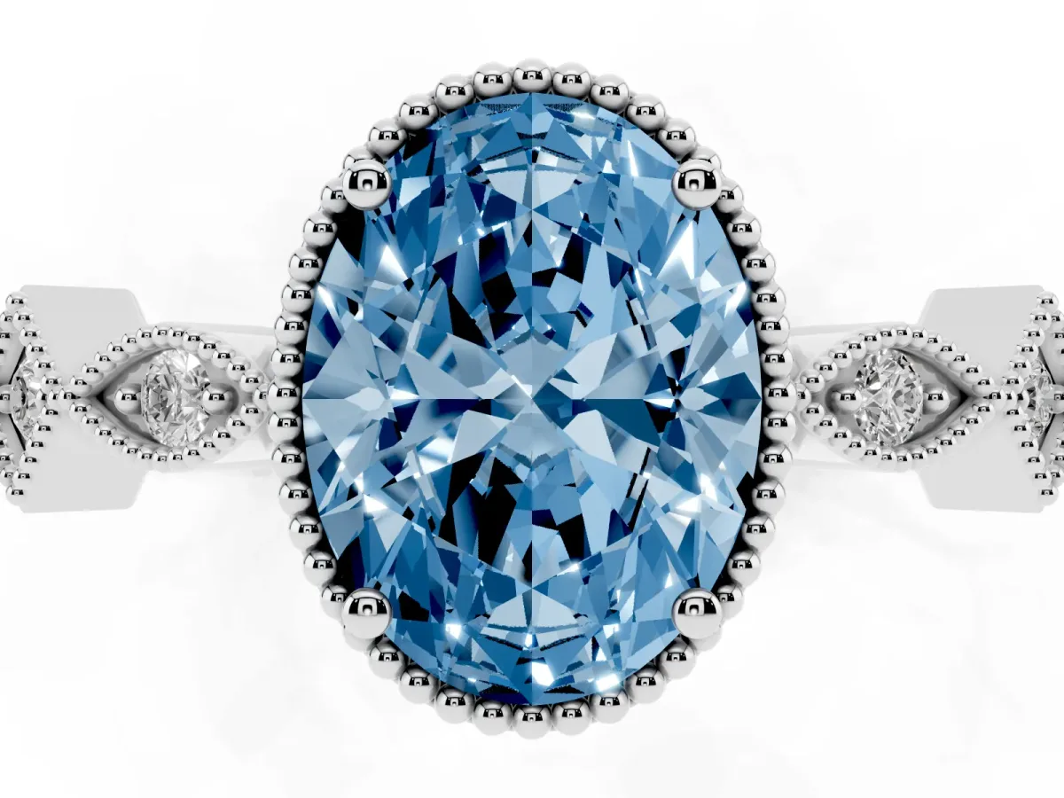 Fancy Blue Oval Cut Milgrain Marquise Diamond Twist Band Ring Silver