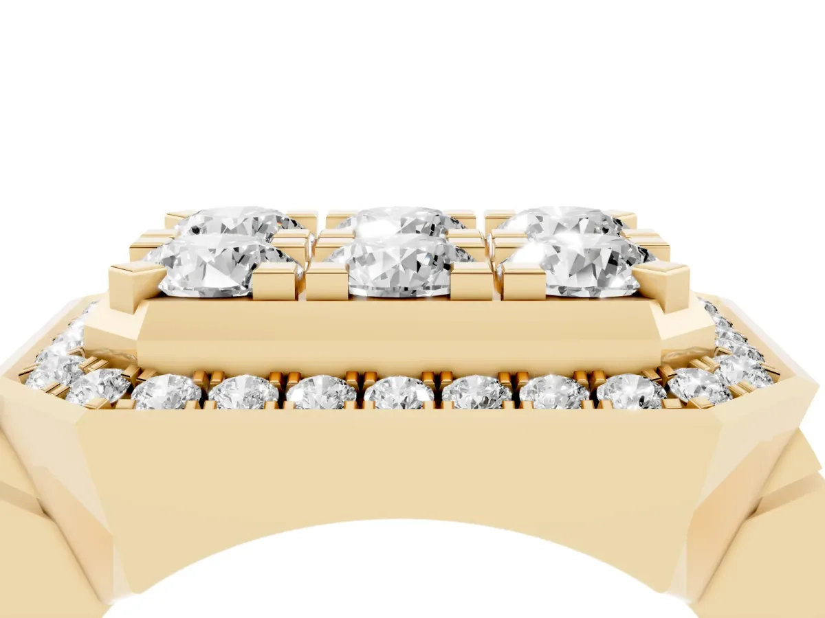 Round Diamond Cluster Halo Mens Ring Yellow gold