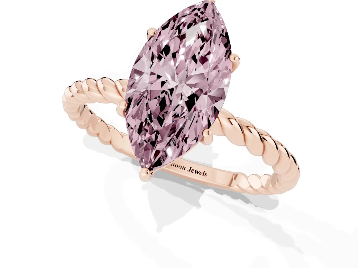 Fancy Pink Marquise Cut Solitaire Twist Band Ring with Four-Prong Setting Rose gold