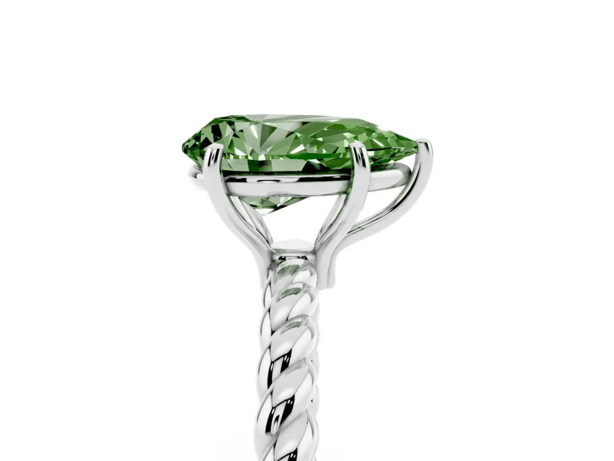 Fancy Green Pear Cut Solitaire Twist Band Ring with Four-Prong Setting Platinum
