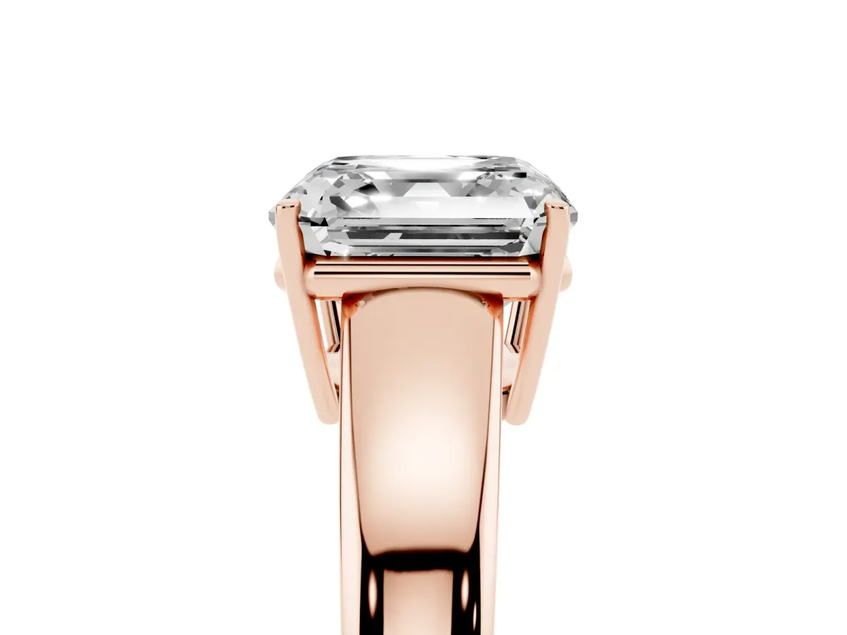 Asscher Cut Solitaire Diamond Ring with Tapered Band and Four-Prong Setting Rose gold