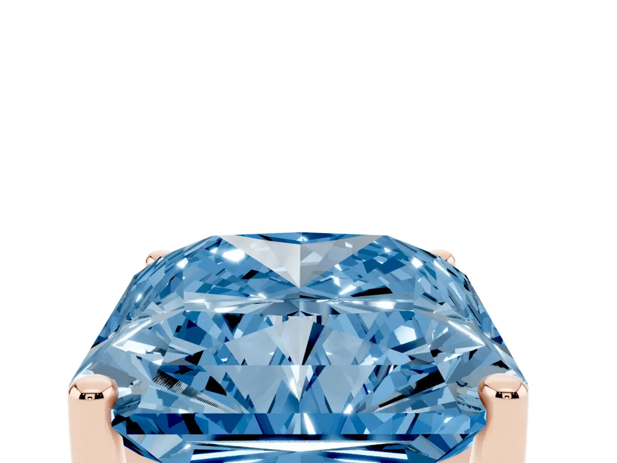 Fancy Blue Radiant Cut Cut Diamond Solitaire Engagement Ring with Tapered Plain Band and Four-Prong Setting Rose gold
