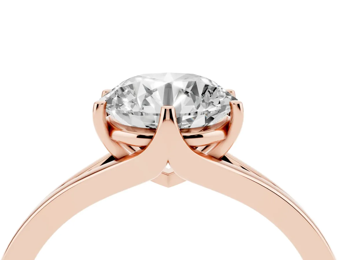 Round Cut Solitaire Diamond Ring with Six-Prong Setting and Tapered Band Rose gold