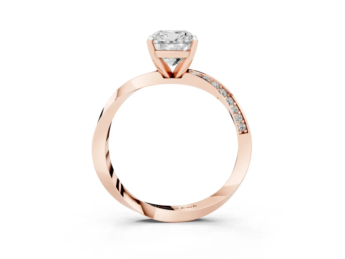 Cushion Cut Diamond Engagement Ring with Side Stone Accents and Four-Prong Setting Rose gold