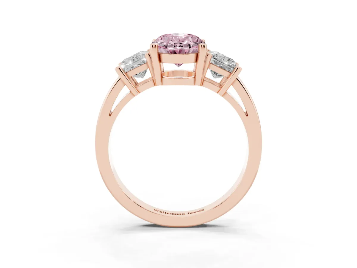 Fancy Pink Three-Stone Oval Cut Cut Solitaire Ring with Prong Setting Rose gold