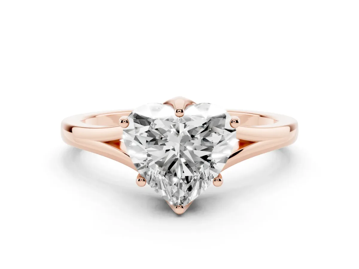 Heart Cut Solitaire Diamond Ring with Six-Prong Setting and Tapered Band Rose gold