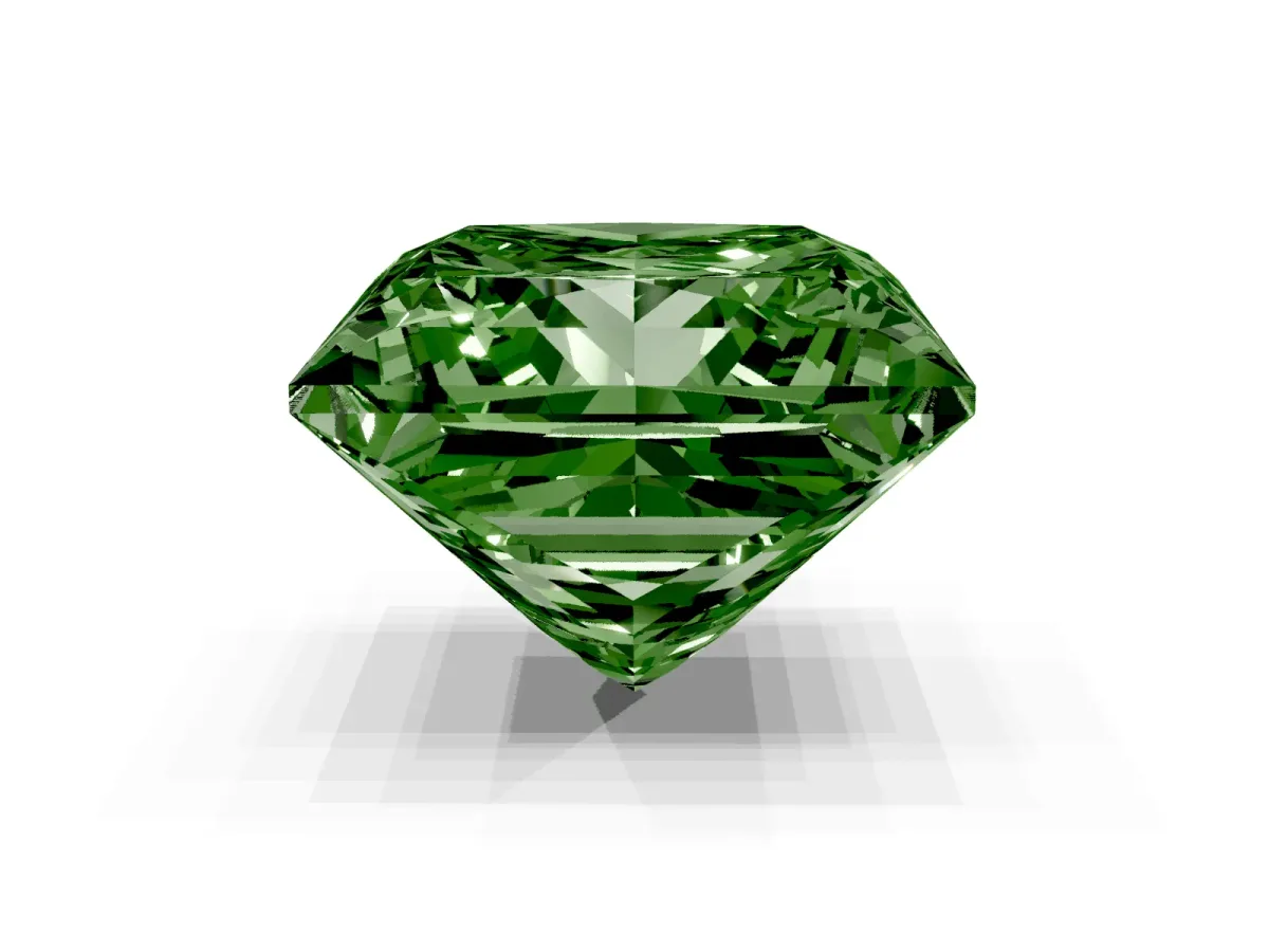 Fancy Green Princess Cut Halo Diamond Ring with Milgrain and Bezel Accents on a Split Shank Band Yellow gold