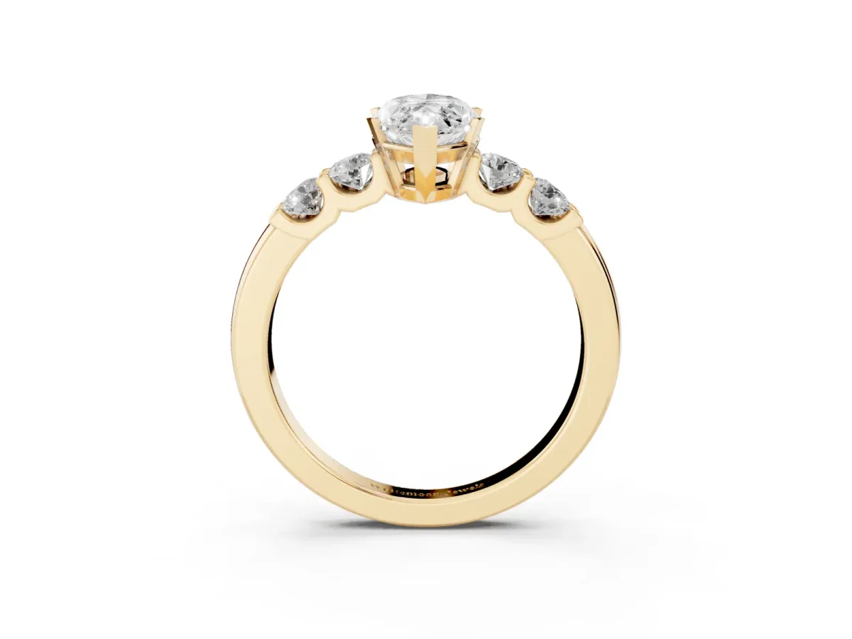 Marquise Cut Brilliant Cut Diamond Five-Stone Prong Set Engagement Ring with Channel Band Yellow gold