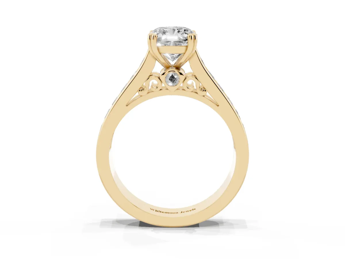 Cushion Cut Cut Channel Set Solitaire Engagement Ring with Prong Setting Yellow gold